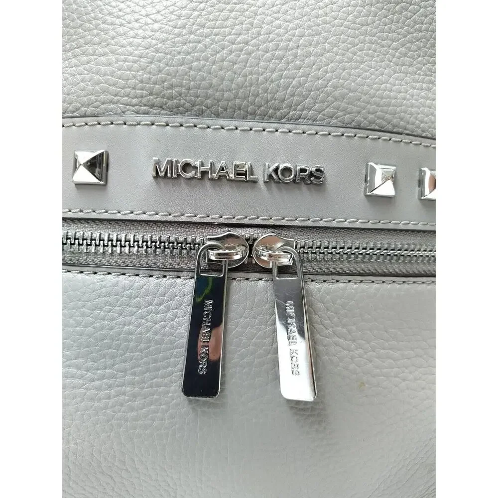 Michael Kors Kenly Pear Gray Pebbled Leather Studded Zip Pocket Backpack - $368